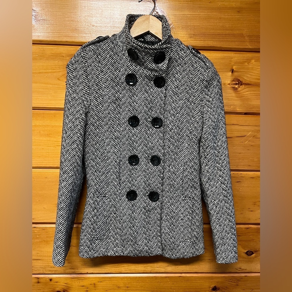Herringbone Peacoat Size S Gray Double-Breasted Jacket Last Kiss